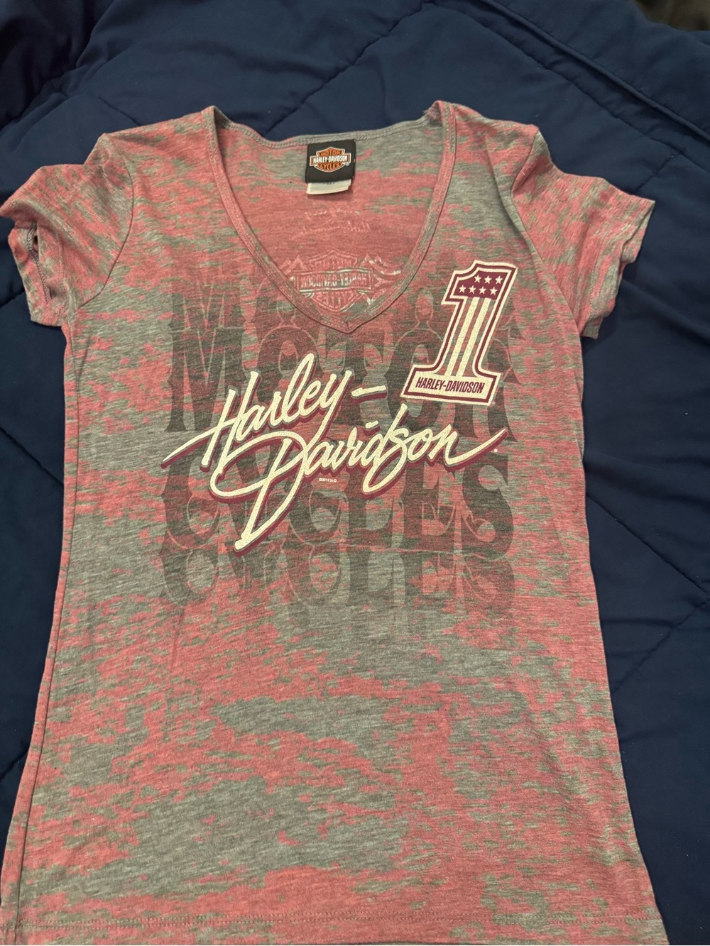 Harley-Davidson Pink & Gray Heathered V-Neck Tee